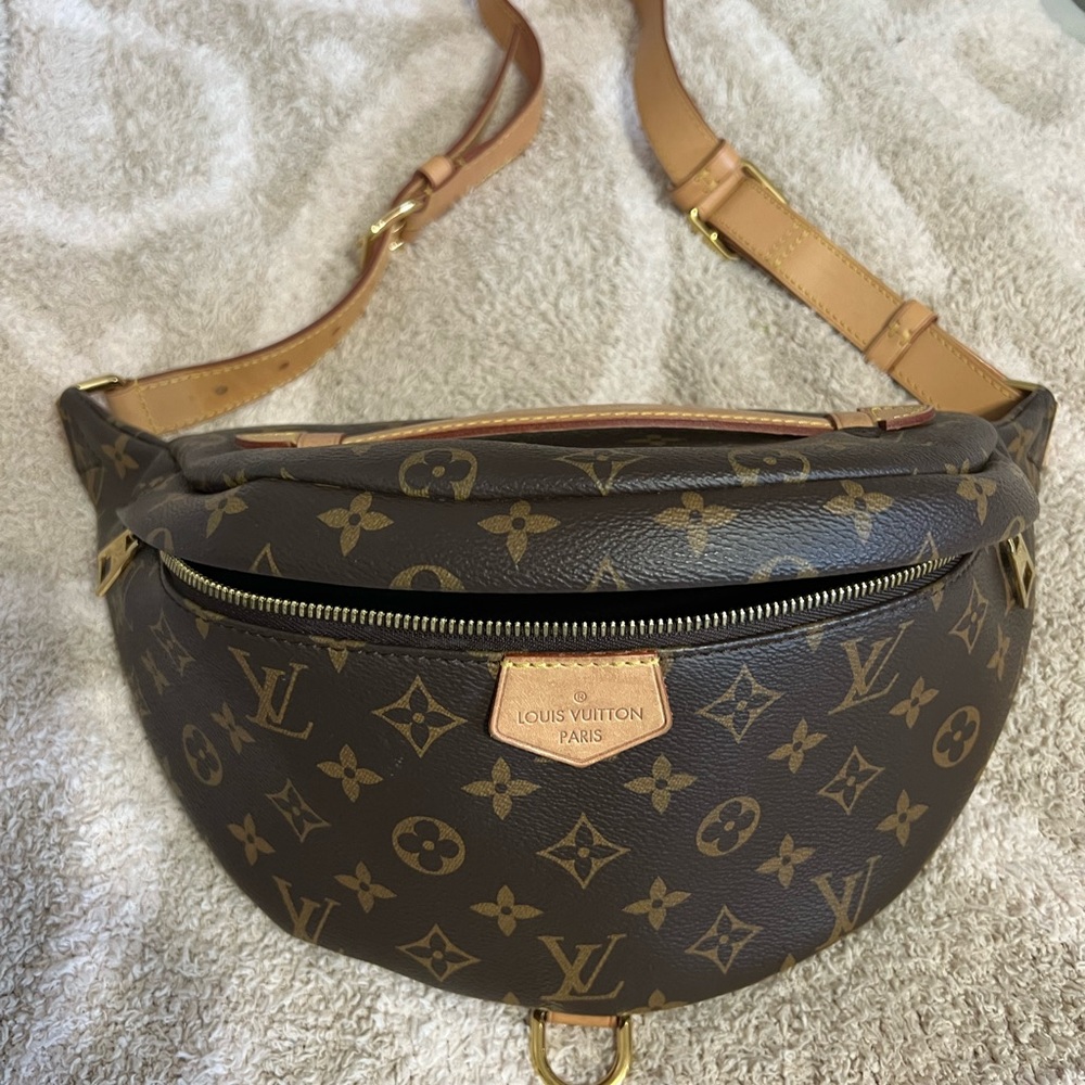 Louis Vuitton Monogram Brown Crossbody Belt Bag with Tan Strap